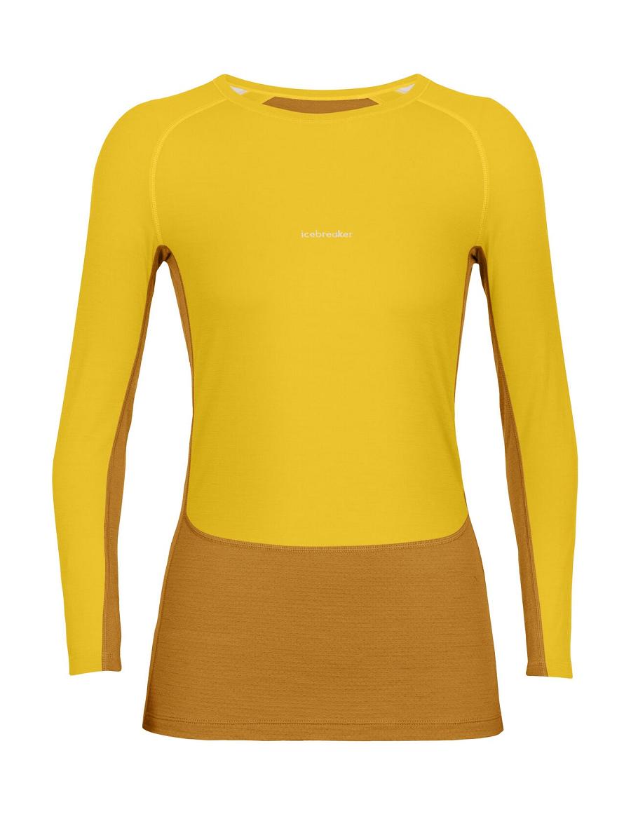 Women's Icebreaker 200 ZoneKnit™ Merino Long Sleeve Crewe Base Layers Silent Gold / Clove | CA 1098PJJQ